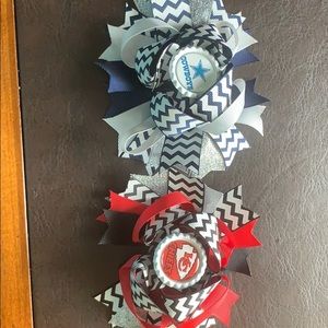 Two hair bows:  COWBOYS and KC Chiefs. @brend65